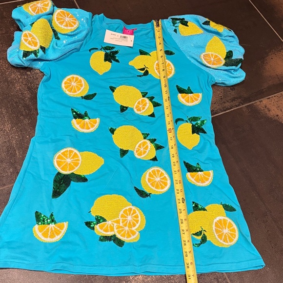 Queen of Sparkles Lemon Print Blue Dress - M - Picture 4 of 7